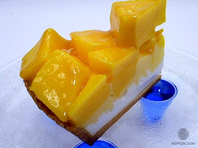 A model of cheesecake with mango